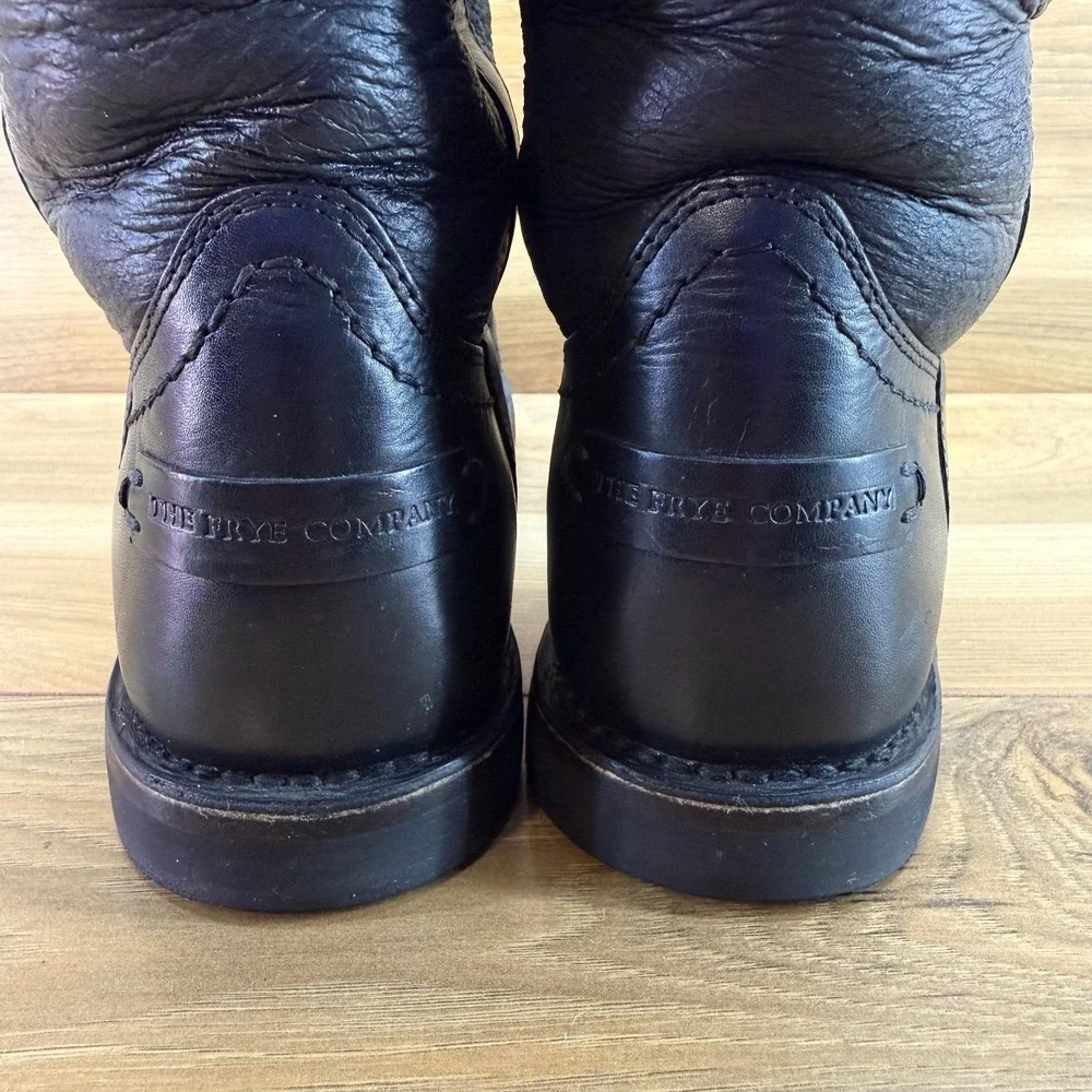FRYE Veronica Tall Shearling Fur Lined Boots 7 Black Leather Pull On Riding Lug